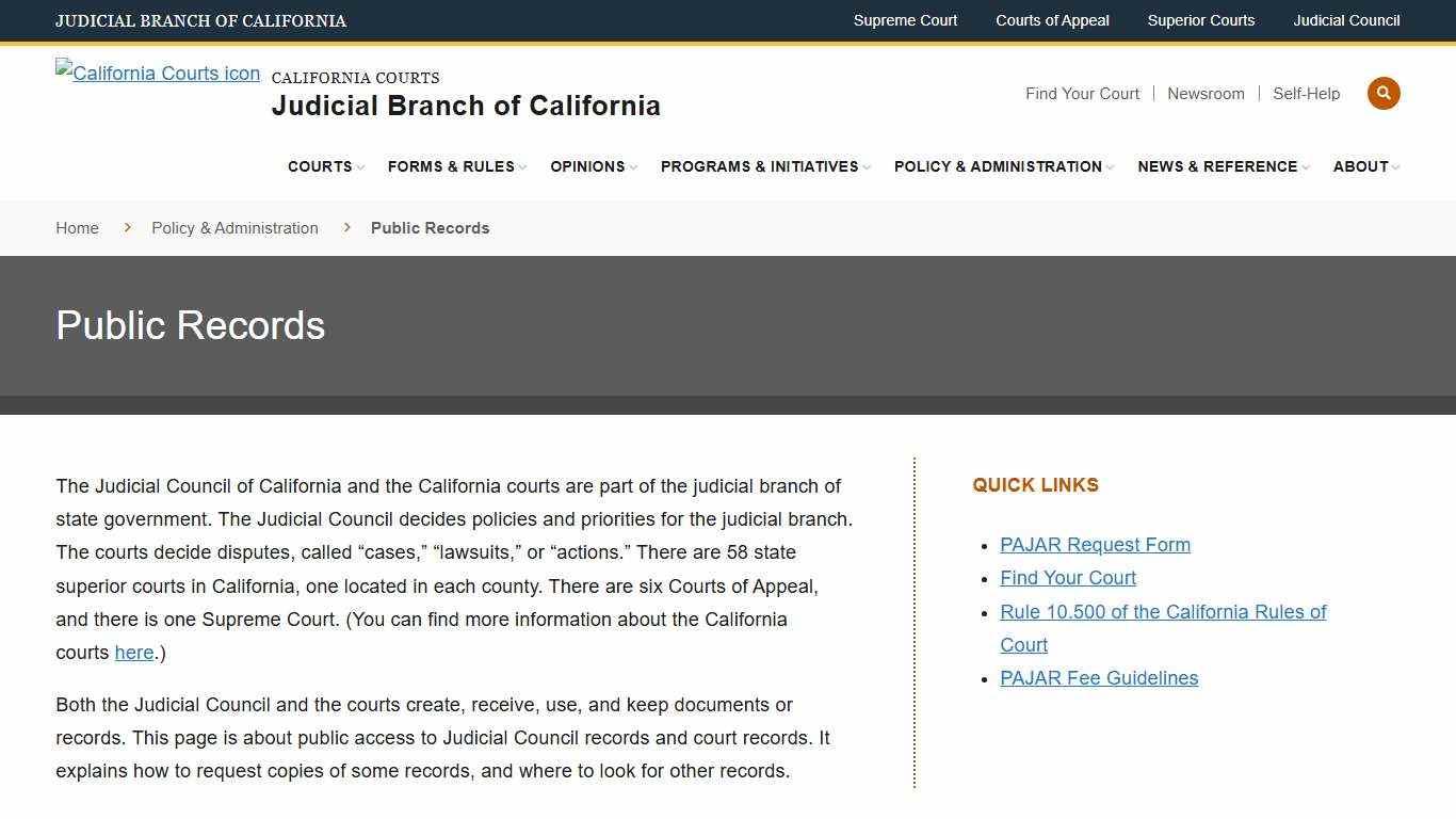 Public Records Judicial Branch of California