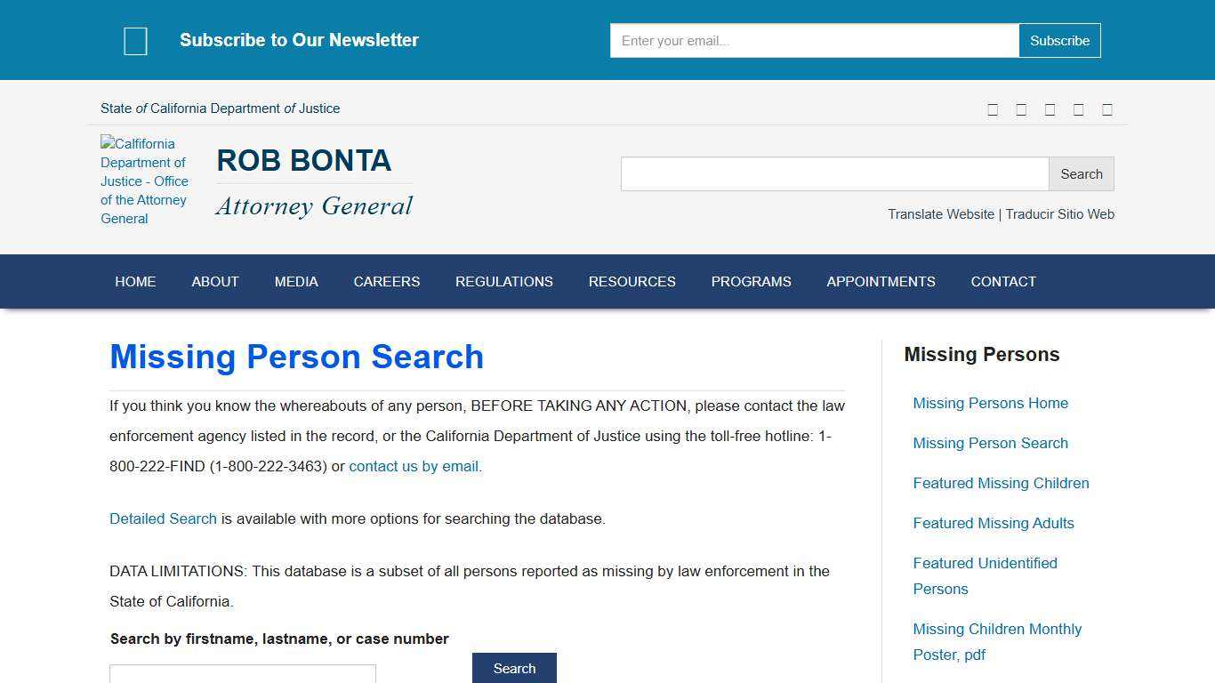 Missing Person Search State of California - Department of Justice - Office of the Attorney General
